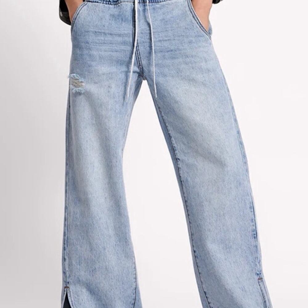 One Teaspoon Roadhouse Wide Leg Drawstring Distressed Denim Jeans Size Small
